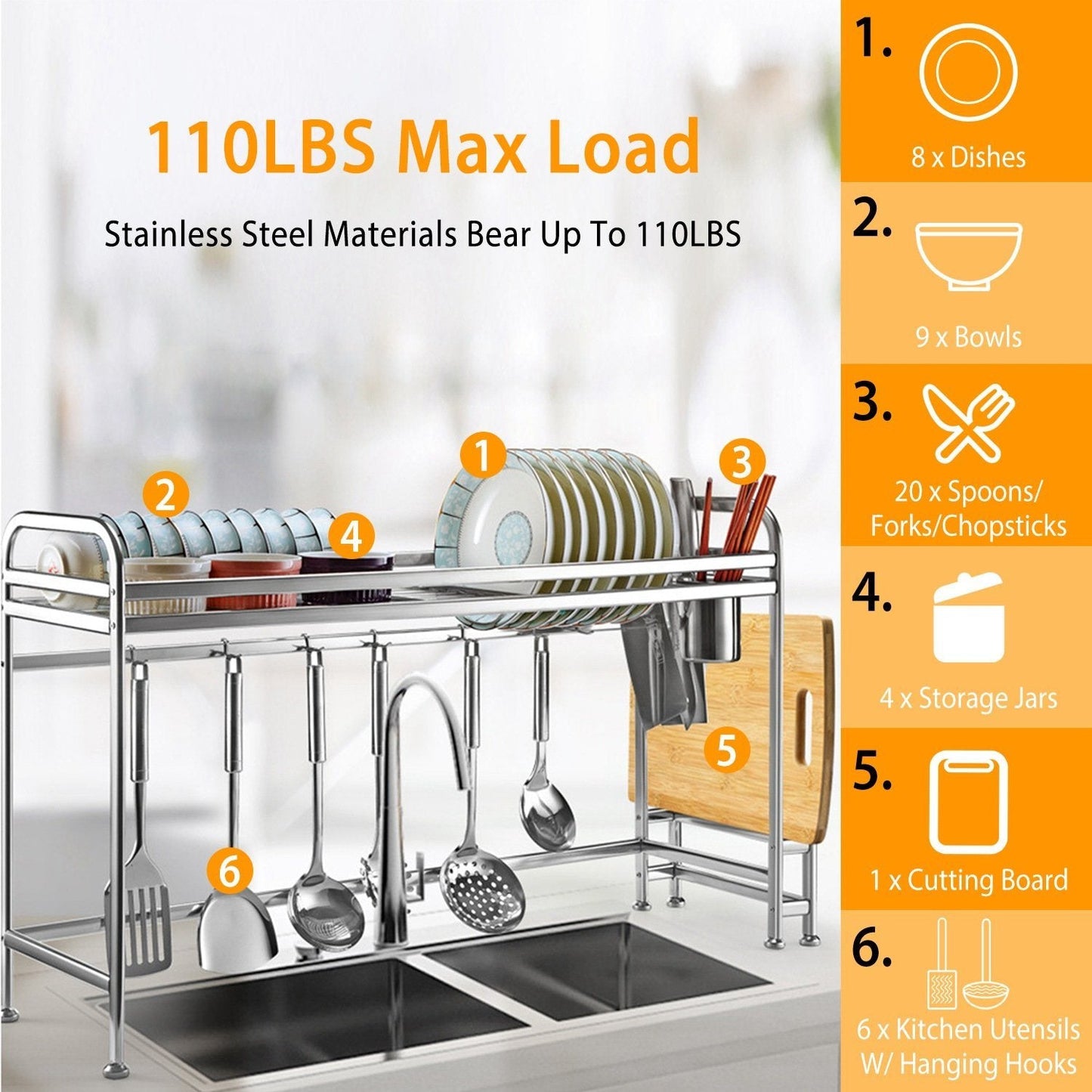 Over Sink Dish Drying Rack with Cutlery Holder __stock:150 Kitchen & Dining refund_fee:1800