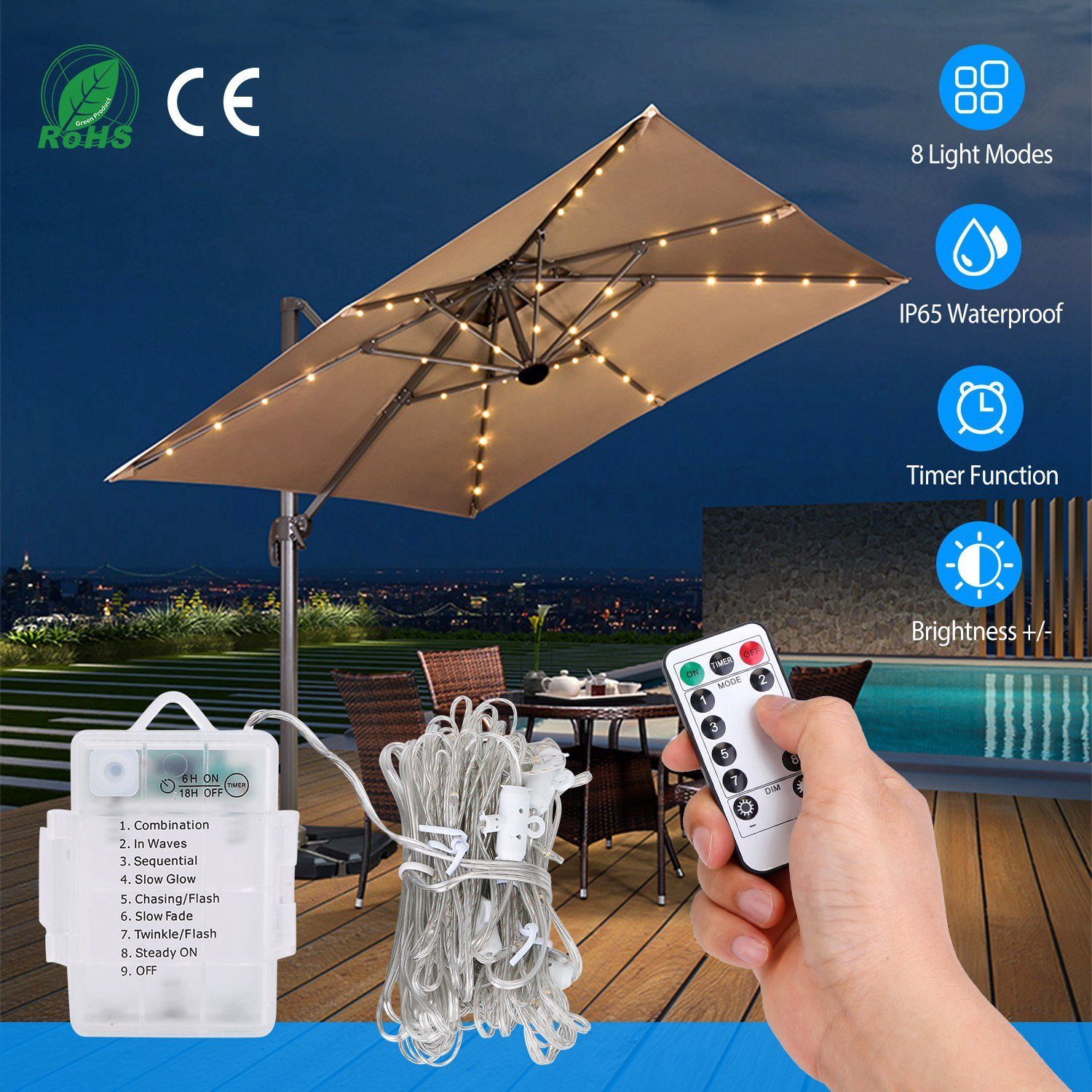 Patio Umbrella Lights 8 Lighting Mode with Remote Control Garden & Patio refund_fee:1200 Warranty