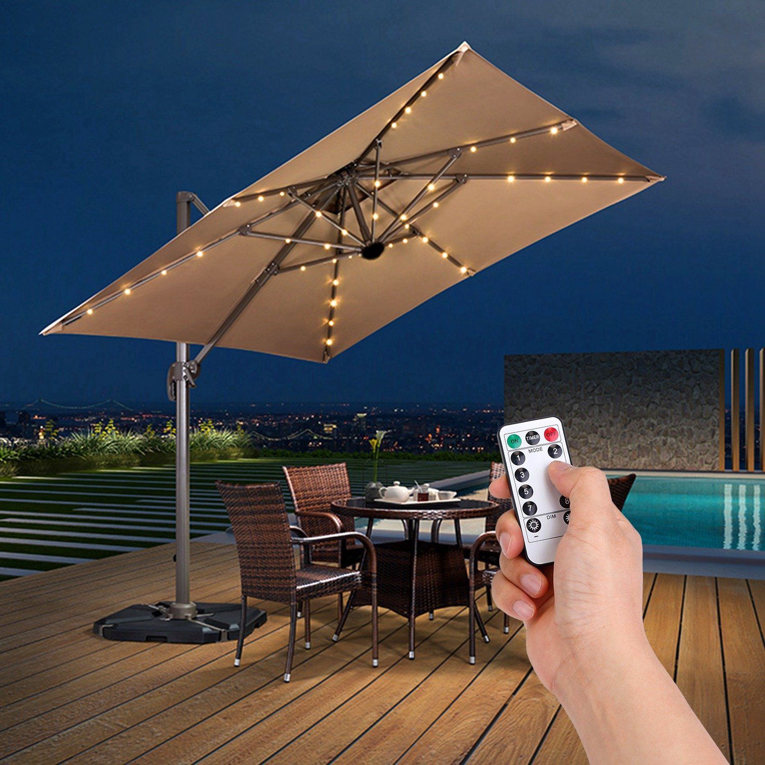 7.5 patio umbrella with lights Patio Umbrella Lights 8 Lighting Mode with Remote Control – BAJE HOME