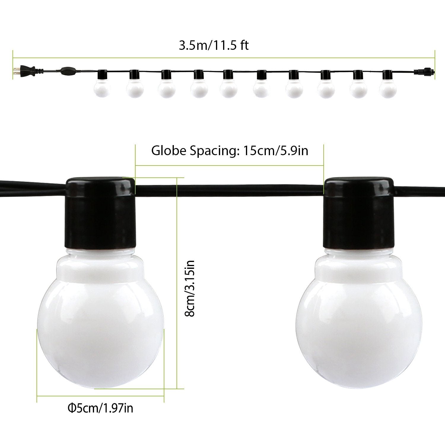 Plug-in Globe String Light Warm White Fairy Light Bulbs __stock:50 Low stock refund_fee:1200 String & Fairy Lights Warranty