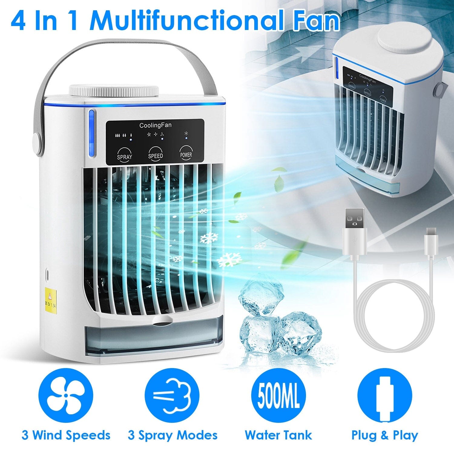 Portable Air Conditioner Fan Evaporative Humidifier 3 Speed Spray __stock:50 Household Appliances Low stock refund_fee:1800 Warranty