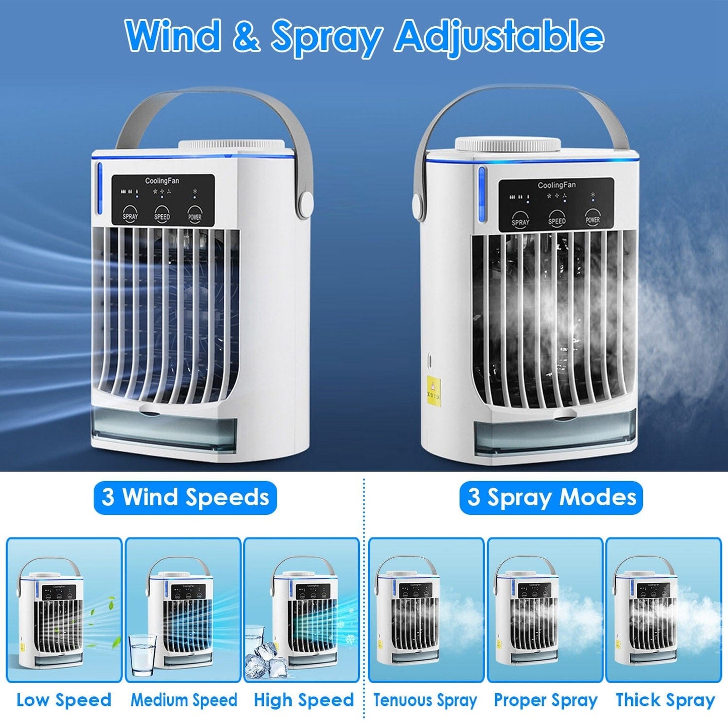 Portable Air Conditioner Fan Evaporative Humidifier 3 Speed Spray __stock:50 Household Appliances Low stock refund_fee:1800 Warranty