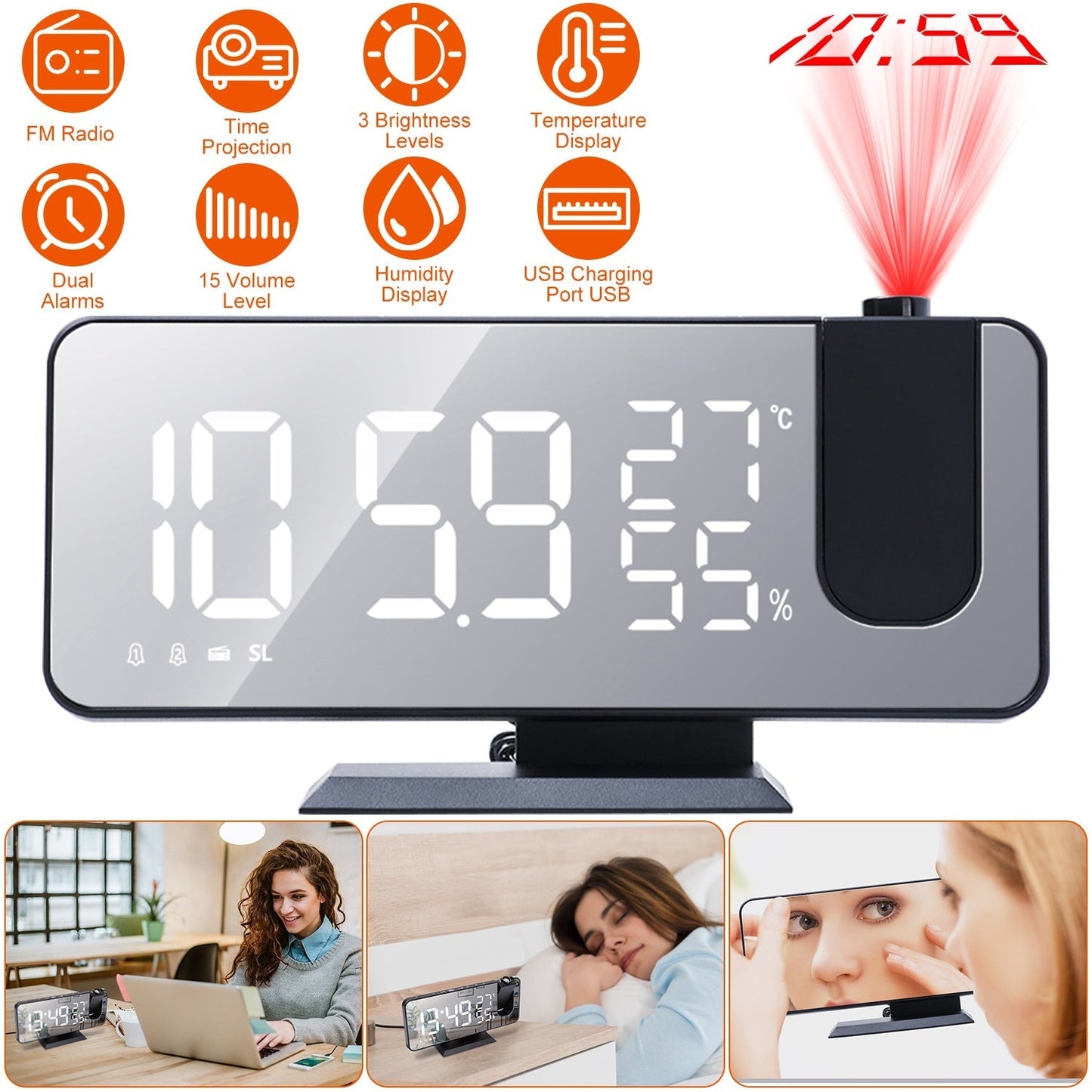 Projection Alarm Clock with Radio Function __stock:50 Household Appliances refund_fee:1200 Warranty