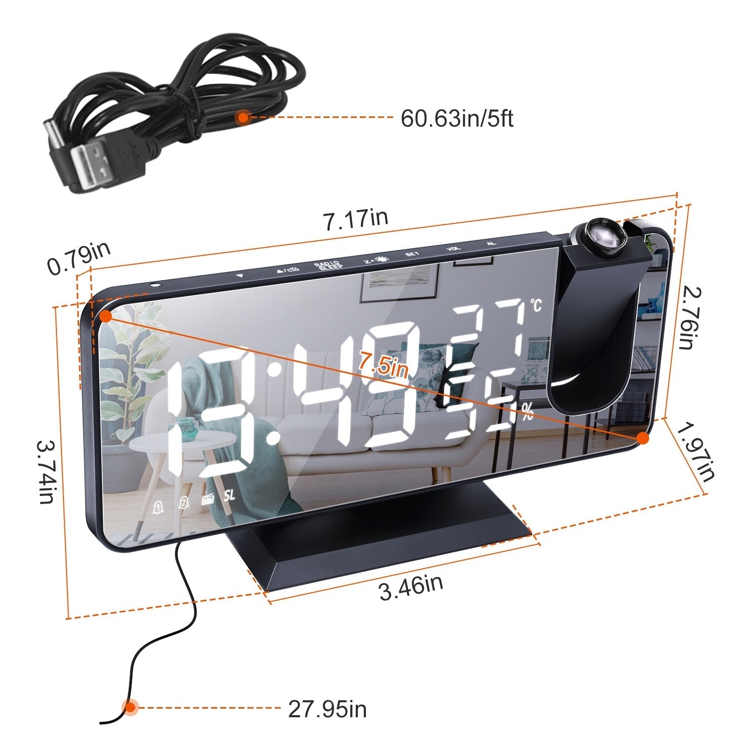 Projection Alarm Clock with Radio Function __stock:50 Household Appliances refund_fee:1200 Warranty