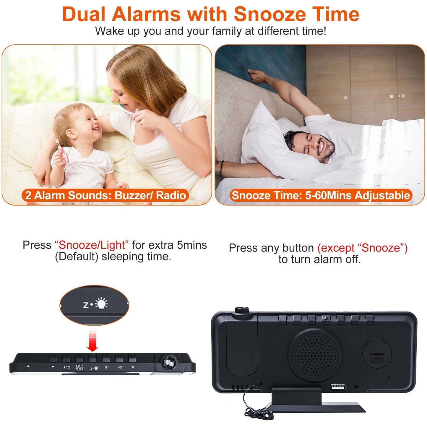 Projection Alarm Clock with Radio Function __stock:50 Household Appliances refund_fee:1200 Warranty