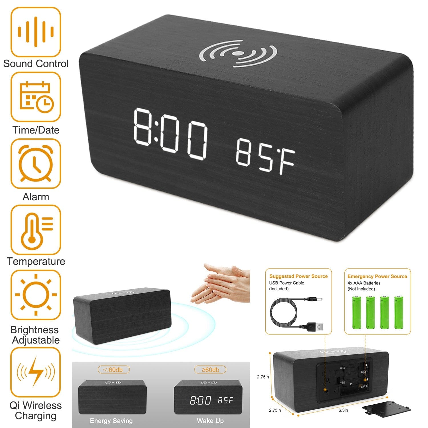 Qi Wireless Charger Digital Alarm Clock __stock:50 Household Appliances refund_fee:1200 Warranty