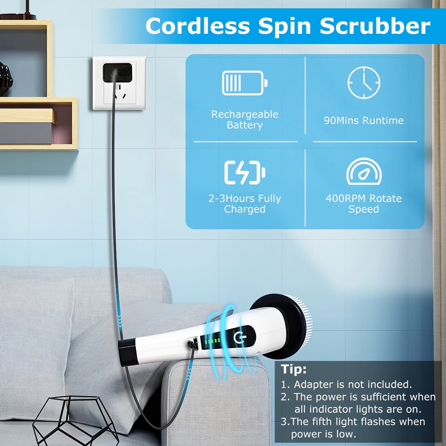 Rechargeable Electric Spin Scrubber 8 Brush Replaceable Heads 2 Speed __stock:50 Household Appliances refund_fee:1800 Warranty