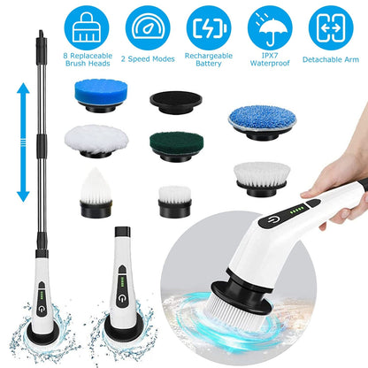 Rechargeable Electric Spin Scrubber 8 Brush Replaceable Heads 2 Speed __stock:50 Household Appliances refund_fee:1800 Warranty