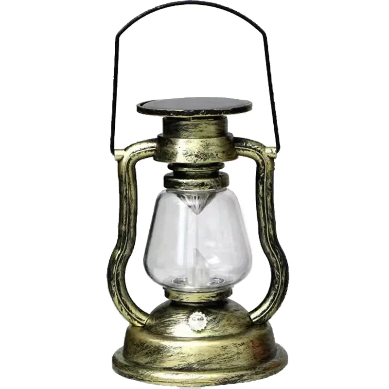 Retro Kerosene Lamp LED Horse Lantern Outdoor Waterproof Portable Rechargeable Solar Powered Flame Light Gold __stock:200 Outdoor Lighting refund_fee:1200 Warranty