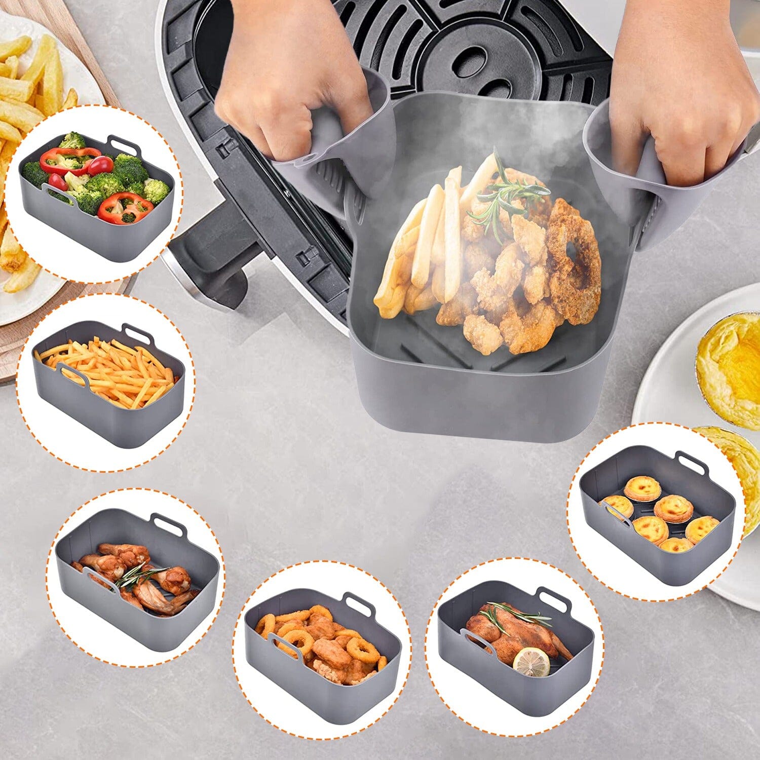 Reusable Air Fryer Silicone Pot Rectangle Replacement of Parchment Liners 6-8 Quart __stock:50 Kitchen & Dining Low stock refund_fee:1200