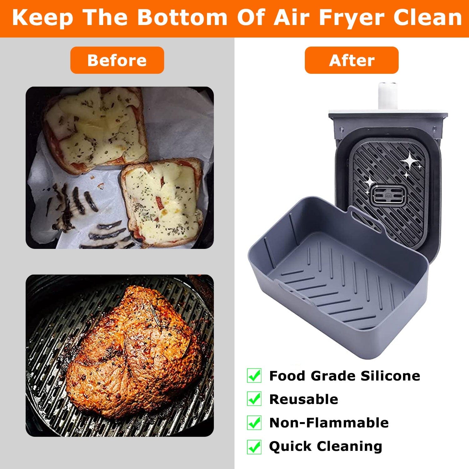 Reusable Air Fryer Silicone Pot Rectangle Replacement of Parchment Liners 6-8 Quart __stock:50 Kitchen & Dining Low stock refund_fee:1200