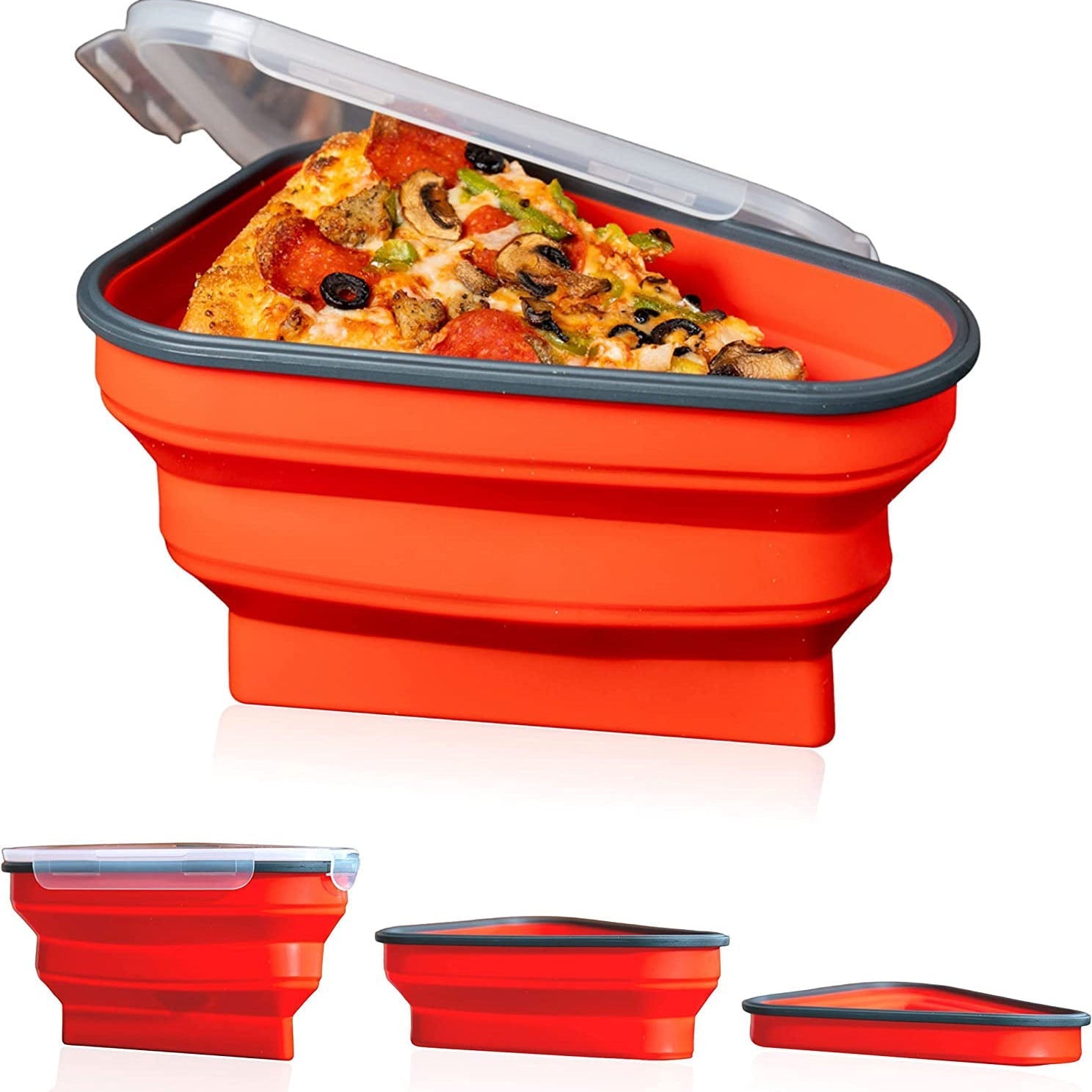 Reusable Pizza Storage Container with 5 Microwavable Serving Trays Red __stock:200 Kitchen & Dining refund_fee:1200