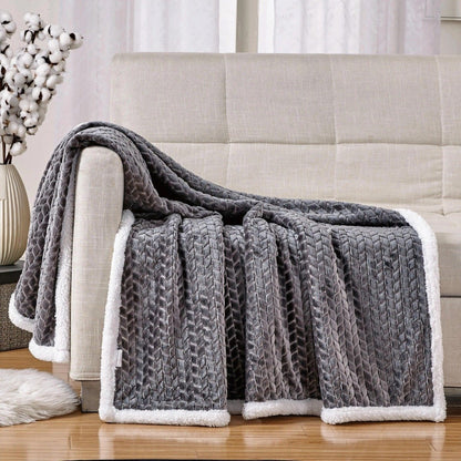 Reversible Soft Braided Sherpa Throw Blanket Gray __label2:BOGO 30% OFF Bedding refund_fee:1200