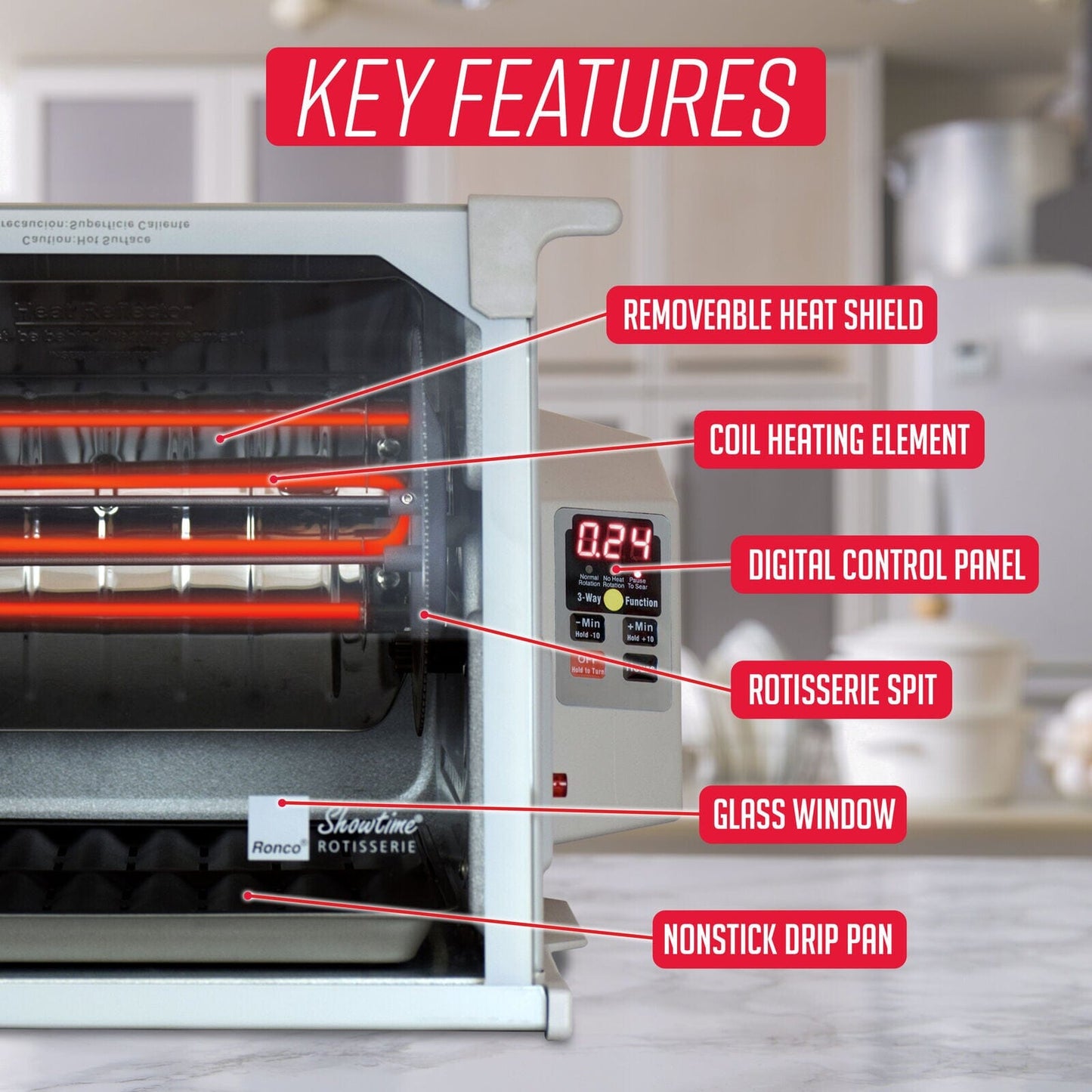 Ronco Digital Rotisserie Oven, Platinum Digital Design, Large Capacity __stock:50 Kitchen & Dining refund_fee:2800 Warranty