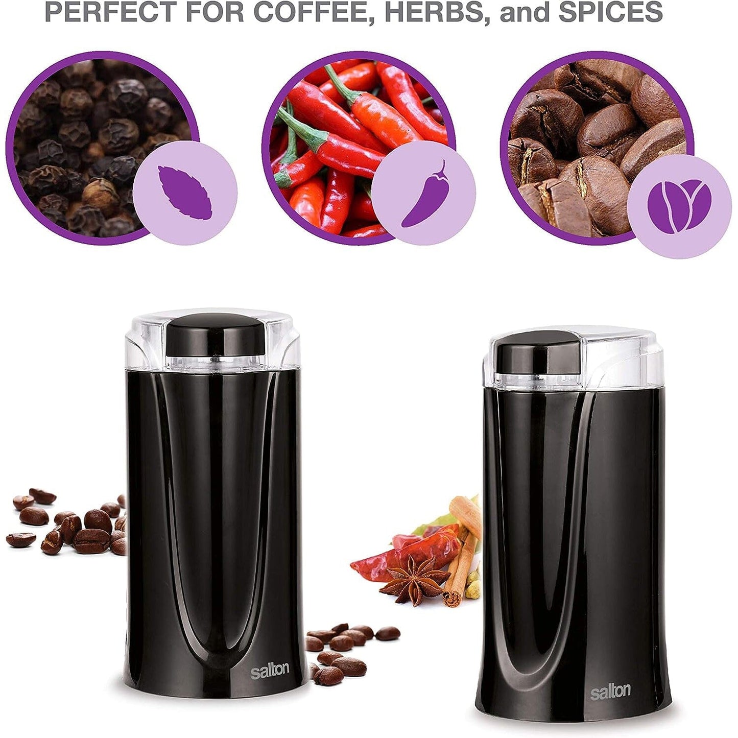 Salton Coffee, Spice & Herb Electric Grinder - Black __stock:50 Kitchen & Dining refund_fee:1200 Warranty