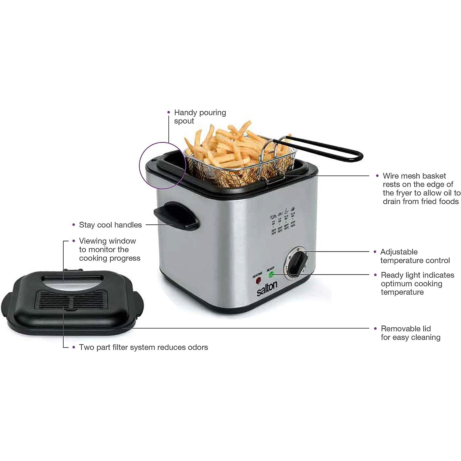 Salton Compact Deep Fryer 1.0 Liter/Quart __stock:50 Kitchen & Dining refund_fee:2200 Warranty