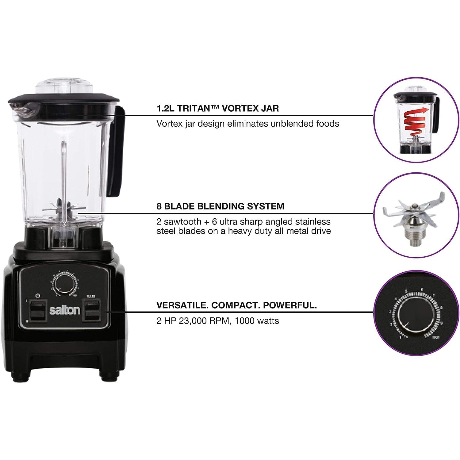 Salton Compact Power Blender 1.2 L/Qt __stock:50 Kitchen & Dining refund_fee:2800 Warranty