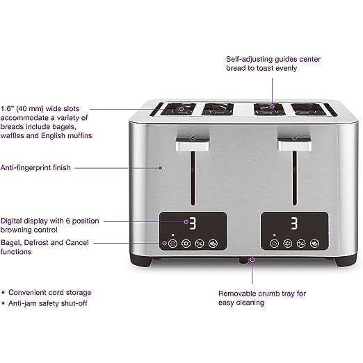 Salton Digital 4 Slice Toaster - Stainless Steel __stock:50 Kitchen & Dining refund_fee:2200 Warranty