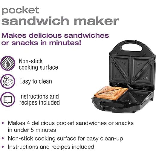 Salton Pocket Sandwich Maker - Black __stock:50 Kitchen & Dining refund_fee:1200 Warranty