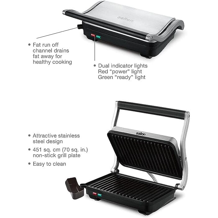 Salton Stainless Steel Panini Grill __stock:50 Kitchen & Dining refund_fee:2200 Warranty