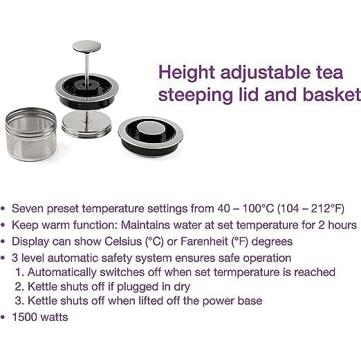 Salton Temperature Control Kettle & Tea Steeper 1.7 L/Qt __stock:50 Kitchen & Dining refund_fee:2200 Warranty