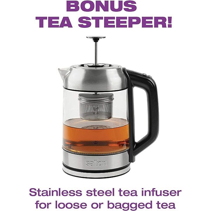 Salton Temperature Control Kettle & Tea Steeper 1.7 L/Qt __stock:50 Kitchen & Dining refund_fee:2200 Warranty