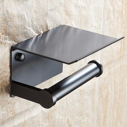 Self-adhesive Toilet Paper Holder With Shelf Black __stock:500 Bath refund_fee:800