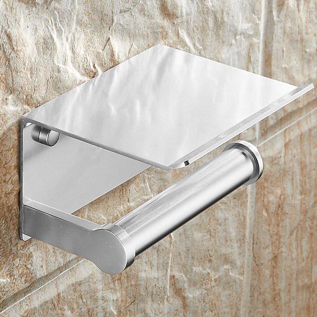 Self-adhesive Toilet Paper Holder With Shelf Silver __stock:500 Bath refund_fee:800