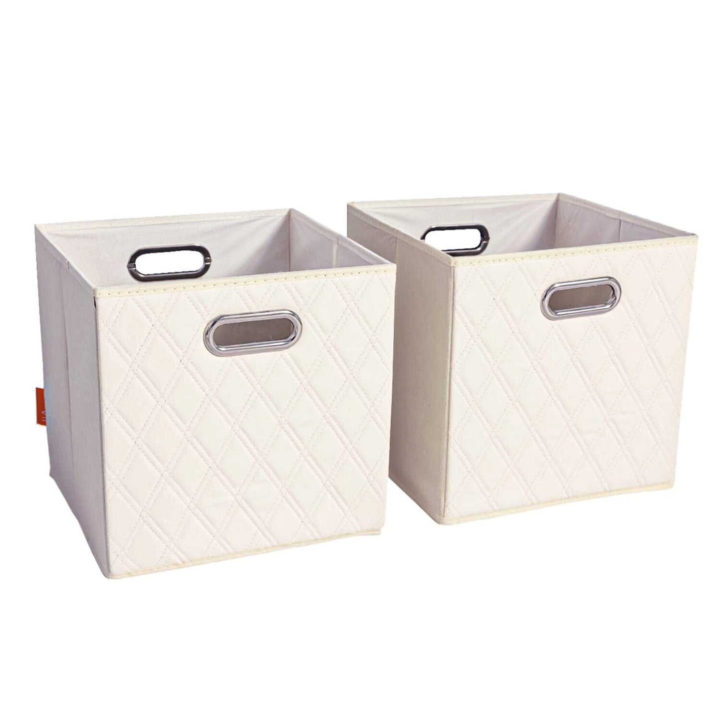 Set of 2: 11-13" Foldable Diamond Patterned Faux Leather Storage Cube Bins Beige __stock:50 Closet & Storage refund_fee:1200