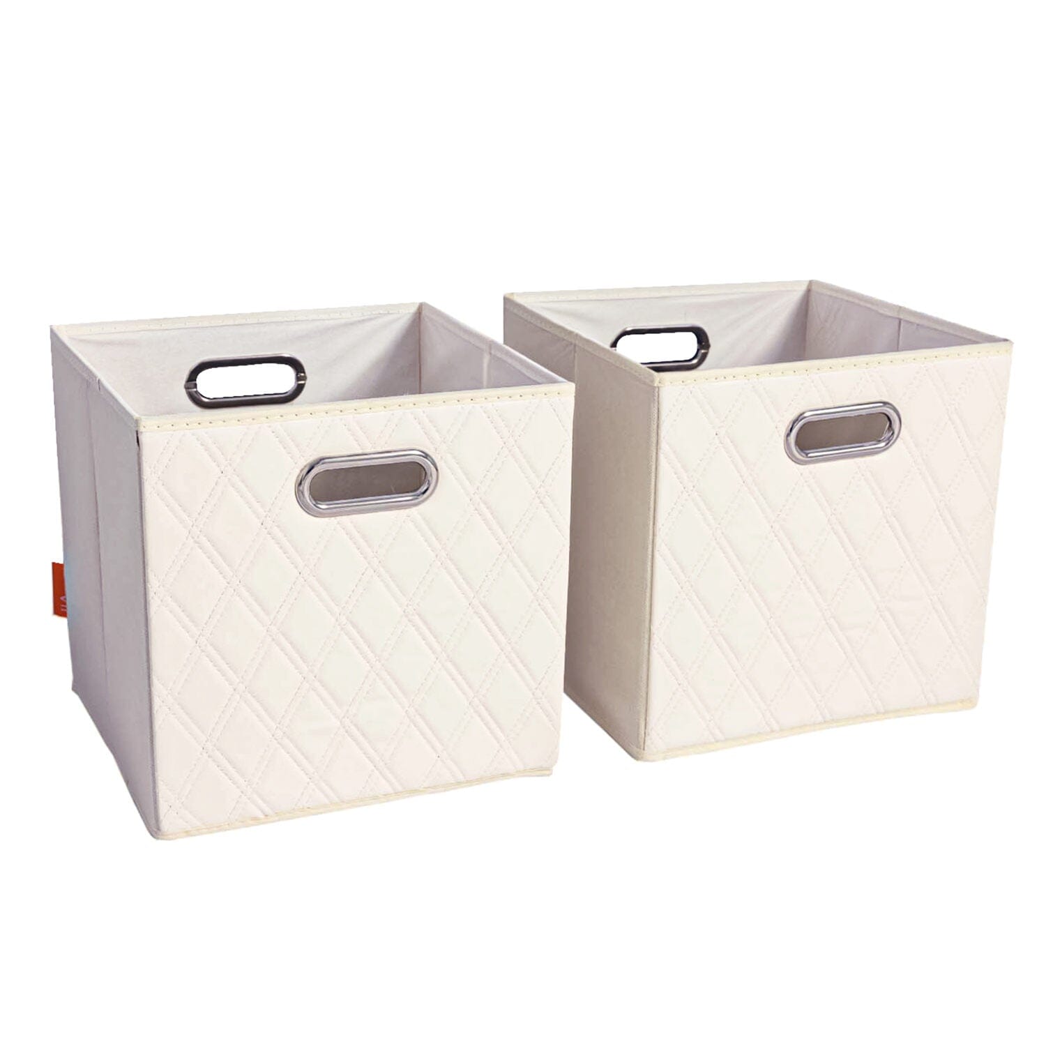 Set of 2: 11-13" Foldable Diamond Patterned Faux Leather Storage Cube Bins Beige __stock:50 Closet & Storage refund_fee:1200