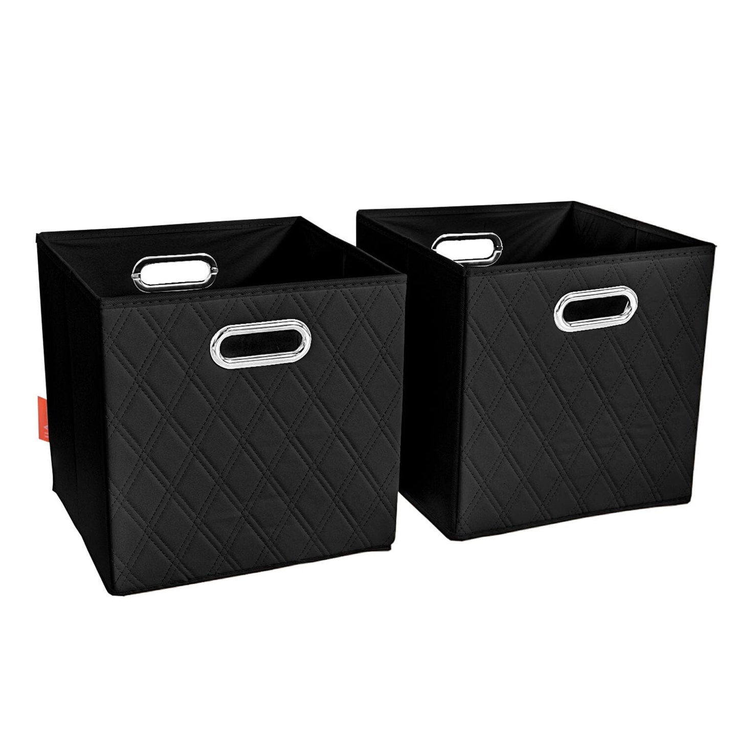 Set of 2: 11-13" Foldable Diamond Patterned Faux Leather Storage Cube Bins Black __stock:50 Closet & Storage refund_fee:1200