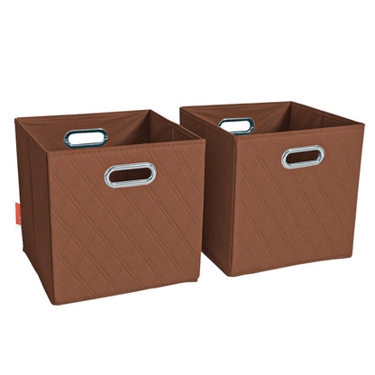 Set of 2: 11-13" Foldable Diamond Patterned Faux Leather Storage Cube Bins Brown __stock:50 Closet & Storage refund_fee:1200