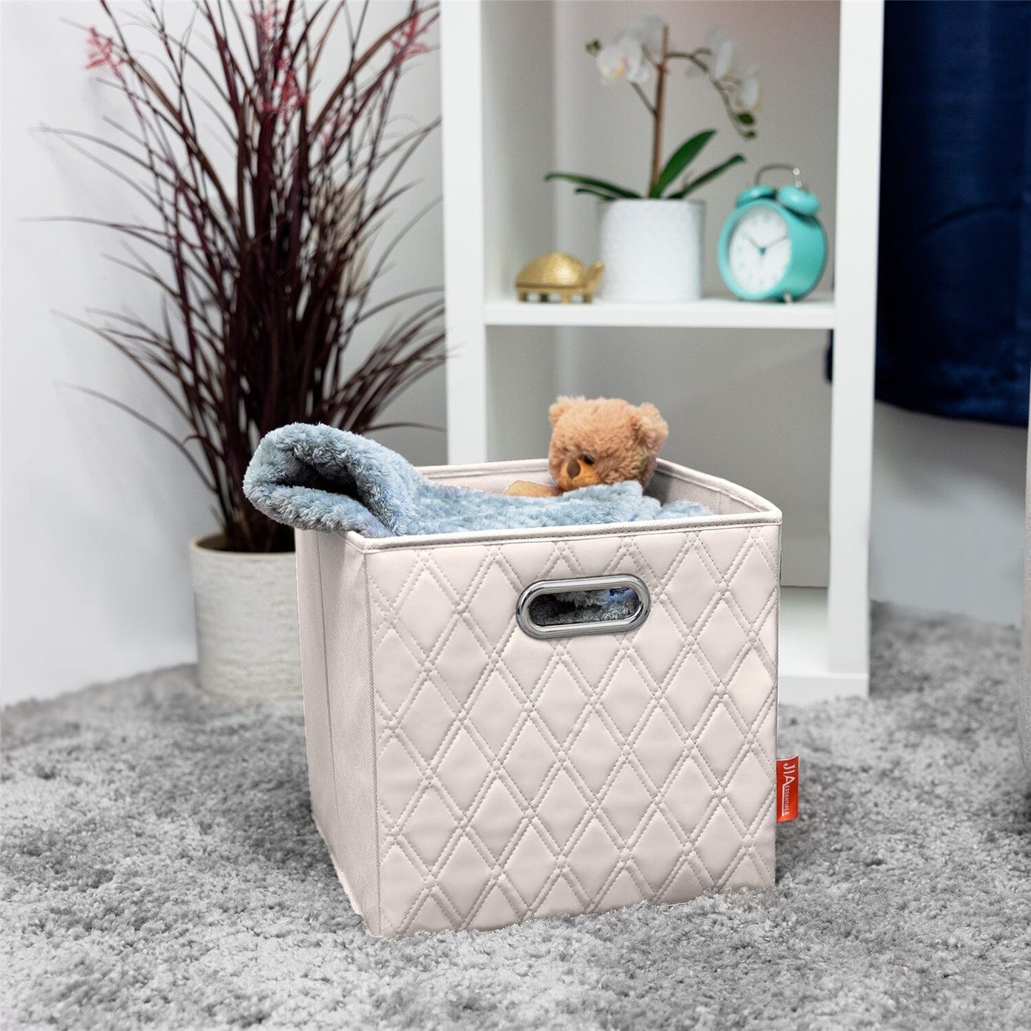 Set of 2: 11-13" Foldable Diamond Patterned Faux Leather Storage Cube Bins __stock:50 Closet & Storage refund_fee:1200