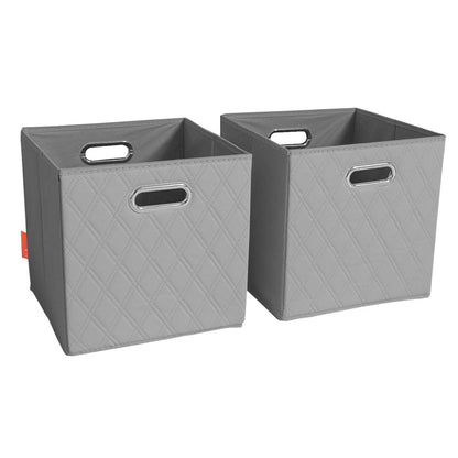 Set of 2: 11-13" Foldable Diamond Patterned Faux Leather Storage Cube Bins Gray __stock:50 Closet & Storage refund_fee:1200