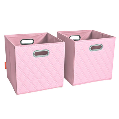 Set of 2: 11-13" Foldable Diamond Patterned Faux Leather Storage Cube Bins Pink __stock:50 Closet & Storage refund_fee:1200