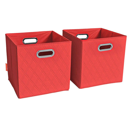 Set of 2: 11-13" Foldable Diamond Patterned Faux Leather Storage Cube Bins Red __stock:50 Closet & Storage refund_fee:1200