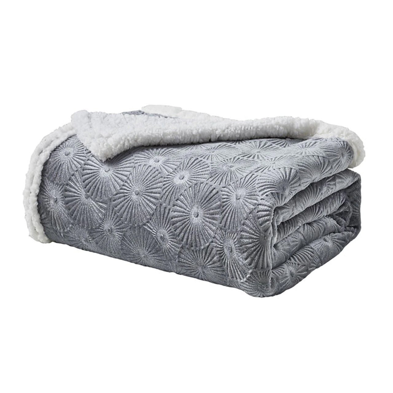 Sheradian Embossed Print Fleece/Sherpa Reversible Throw Blanket Gray __label2:BOGO 30% OFF __stock:250 Bedding refund_fee:1200