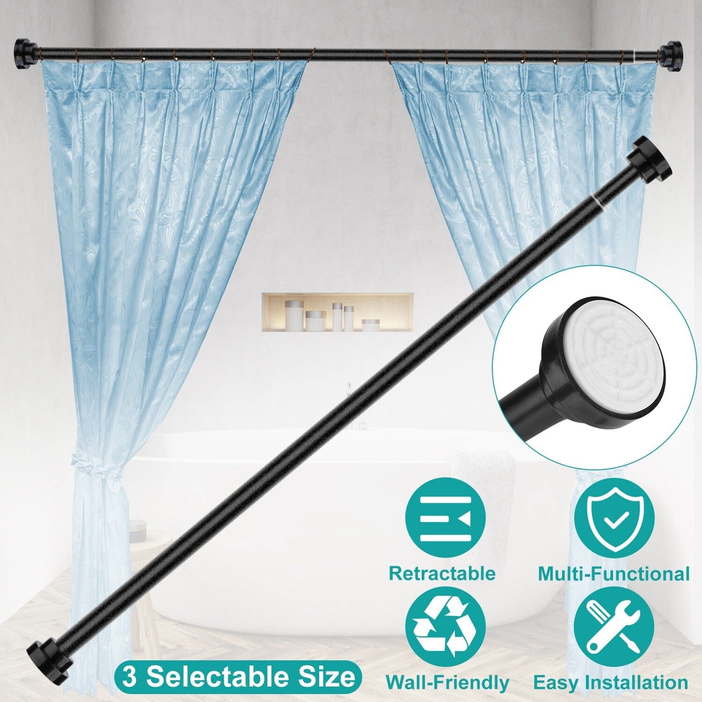 Shower Curtain Rod Adjustable Tension __stock:50 Furniture and Décor refund_fee:1200