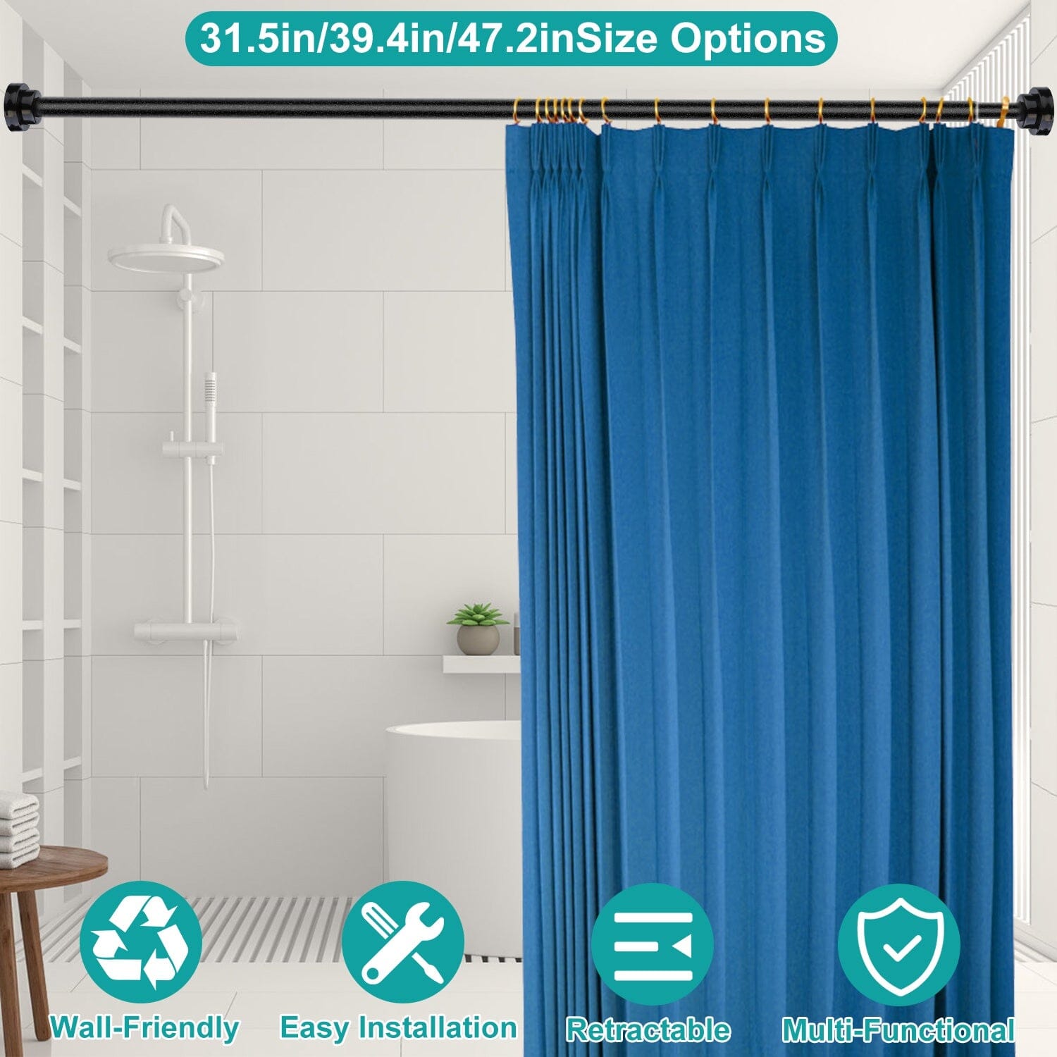 Shower Curtain Rod Adjustable Tension __stock:50 Furniture and Décor refund_fee:1200