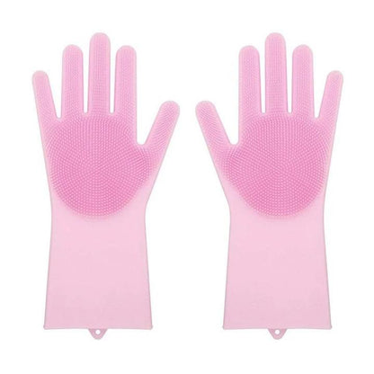 Silicone Scrubber Bristly Gloves Pink Kitchen & Dining refund_fee:800