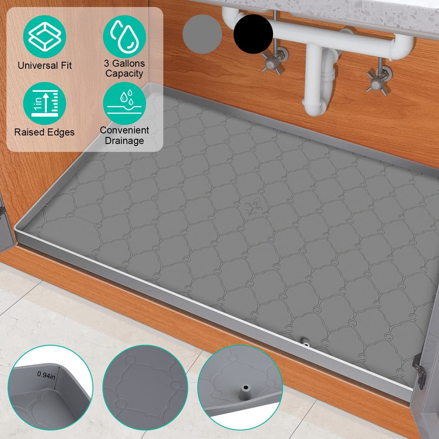 Silicone Under Sink Mat Liner with Drain Hole __stock:50 Kitchen & Dining refund_fee:1200