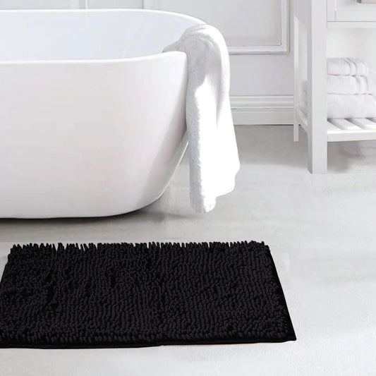 Slip-Resistant Shag Anna Chenille Soft Absorbent Bath Mat Bathroom Rug 17" x 24" Black __stock:1000 Bath refund_fee:800