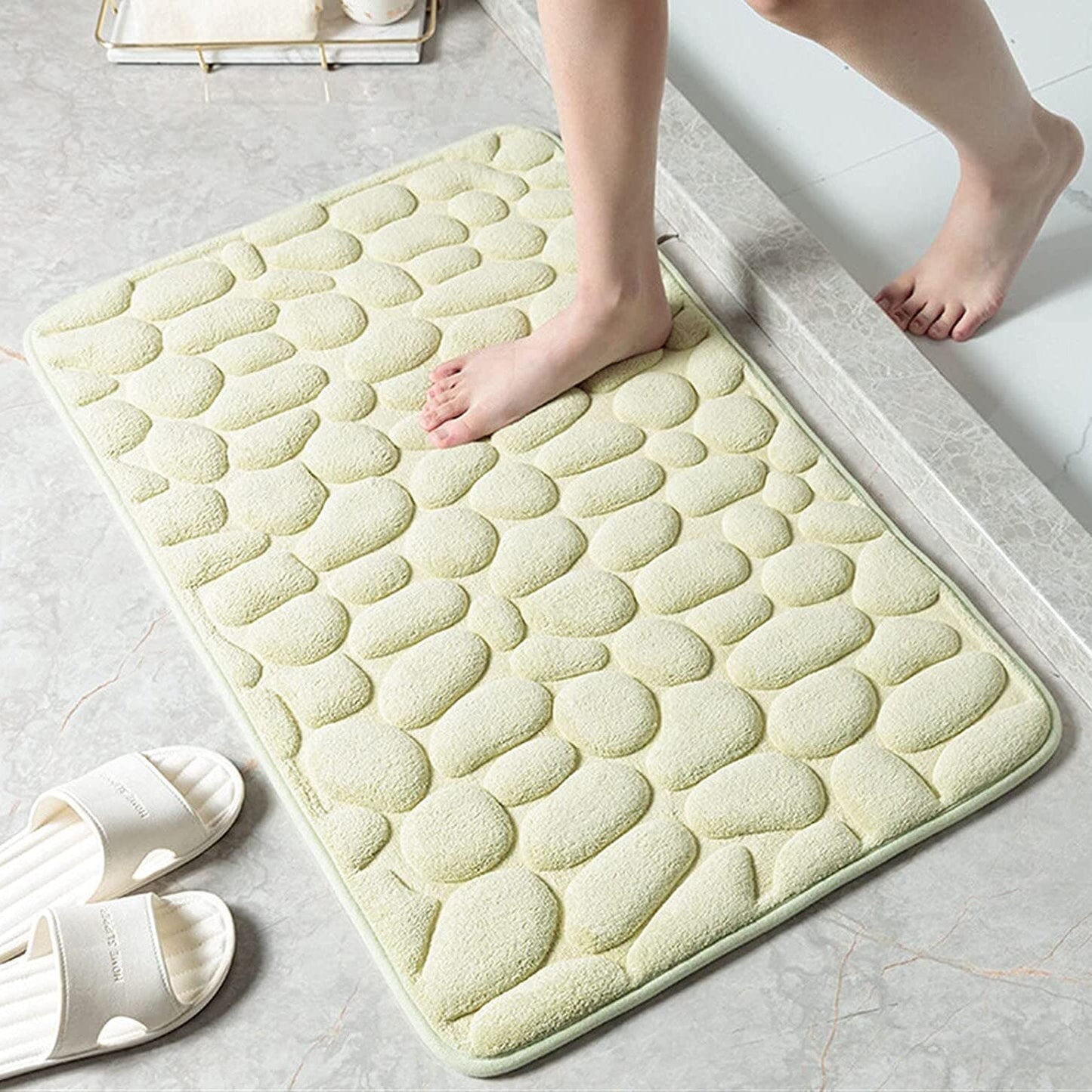 Soft Memory Foam Non Slip Cobblestone Embossing Bath Mat Apple Green __stock:200 Bath refund_fee:800 show-color-swatches