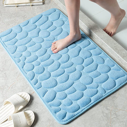 Soft Memory Foam Non Slip Cobblestone Embossing Bath Mat Blue __stock:200 Bath refund_fee:800 show-color-swatches