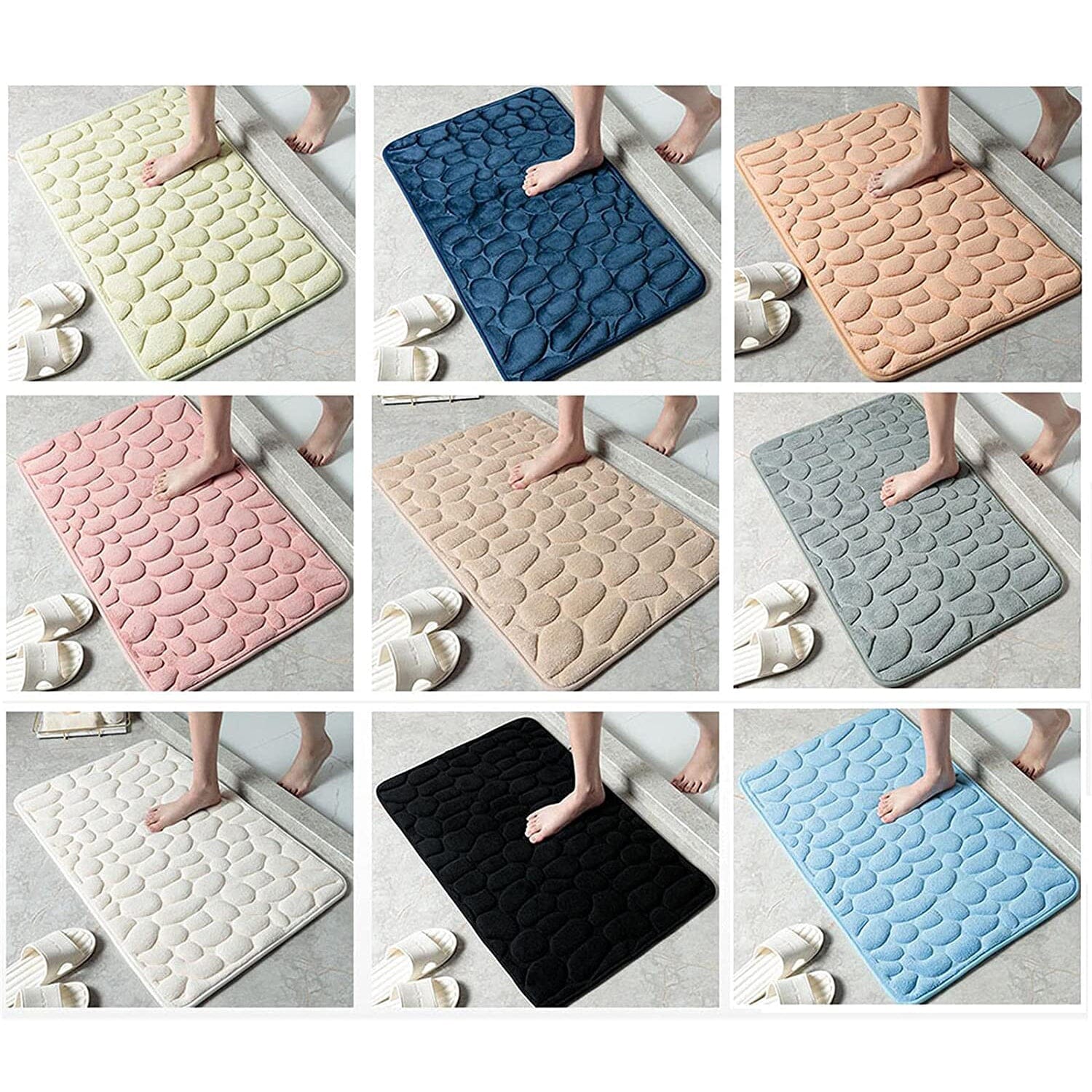 Soft Memory Foam Non Slip Cobblestone Embossing Bath Mat __stock:200 Bath refund_fee:800 show-color-swatches