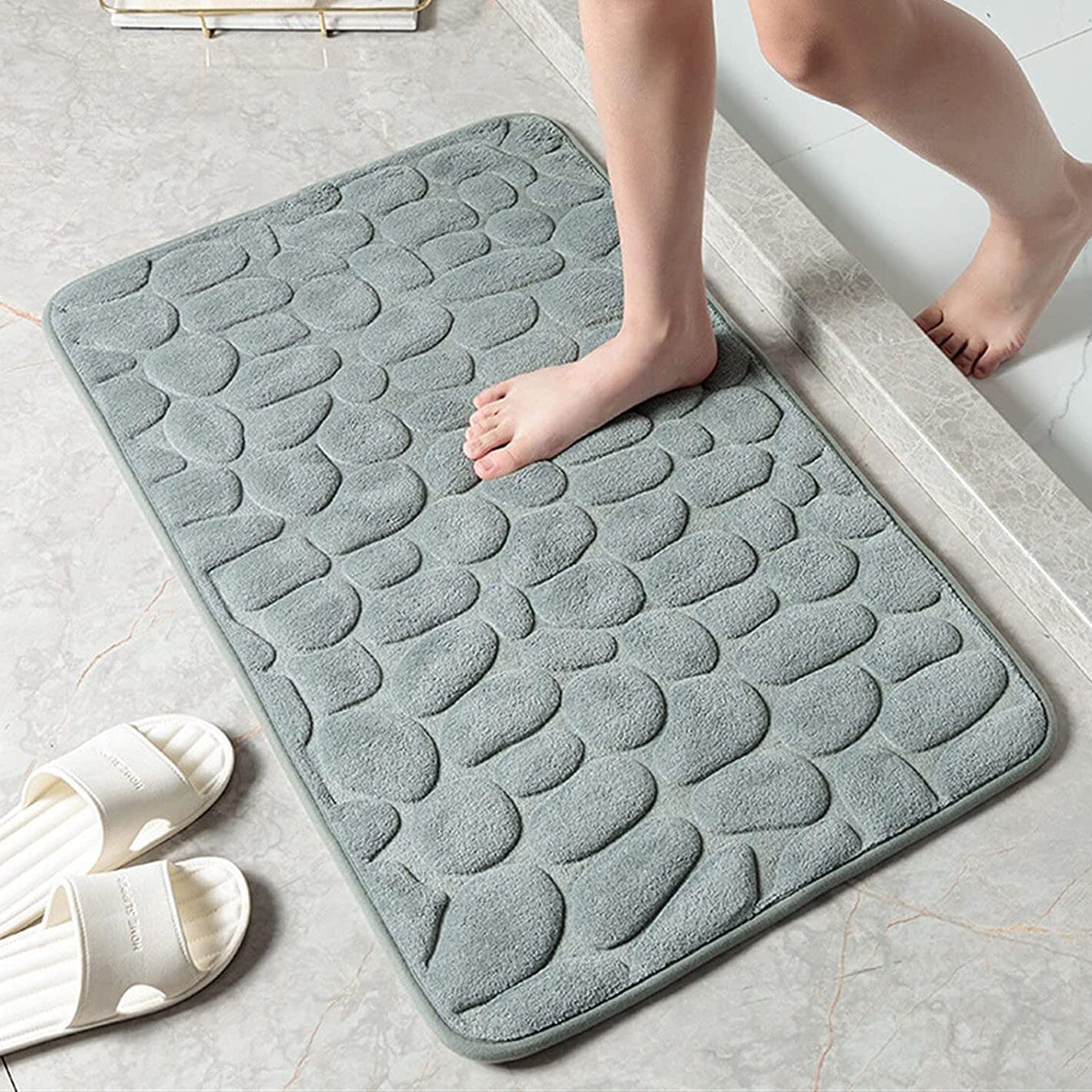 Soft Memory Foam Non Slip Cobblestone Embossing Bath Mat Gray __stock:200 Bath refund_fee:800 show-color-swatches