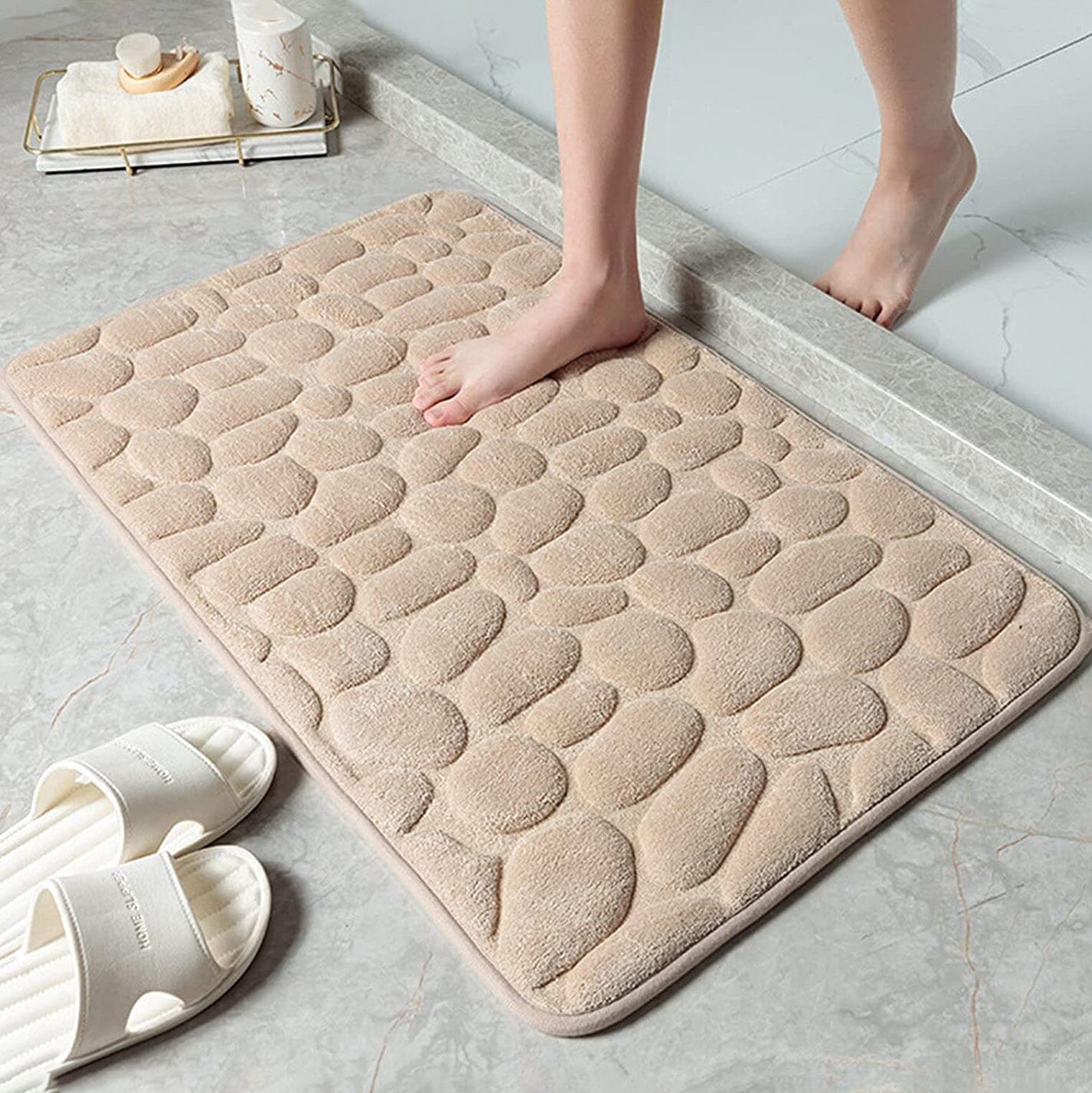 Soft Memory Foam Non Slip Cobblestone Embossing Bath Mat Khaki __stock:200 Bath refund_fee:800 show-color-swatches