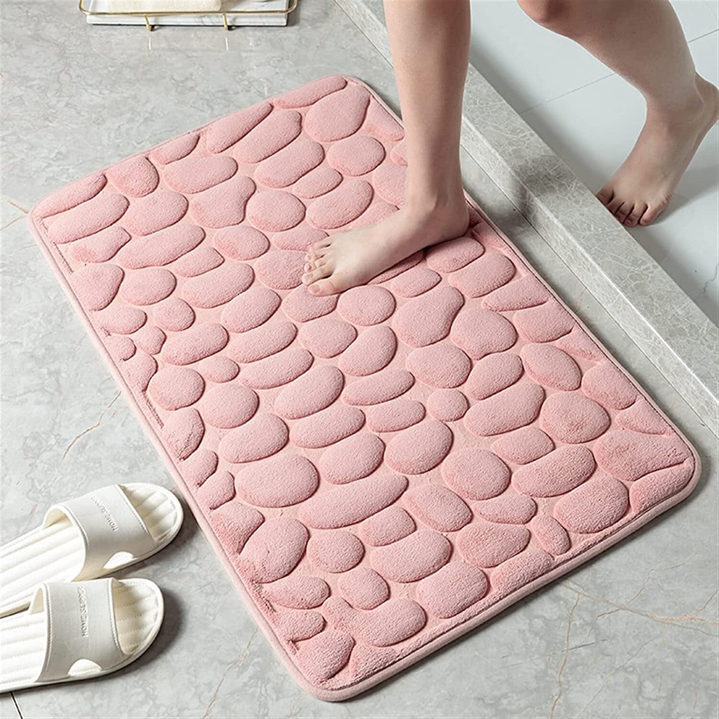 Soft Memory Foam Non Slip Cobblestone Embossing Bath Mat Pink __stock:200 Bath refund_fee:800 show-color-swatches