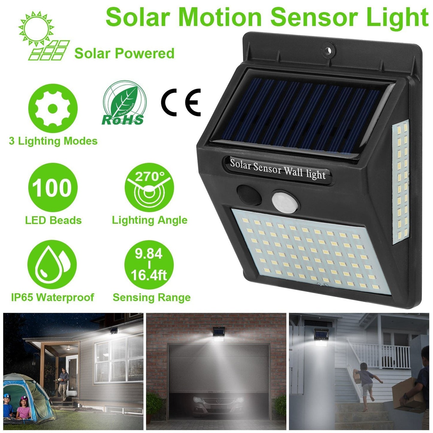 Solar 100 LEDs PIR Motion Sensor Wall Light Low stock Outdoor Lighting refund_fee:800 Warranty