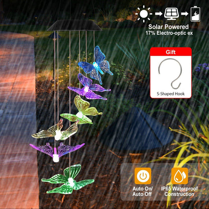 Solar LED Butterfly Wind Chimes __stock:150 refund_fee:800 String & Fairy Lights Warranty